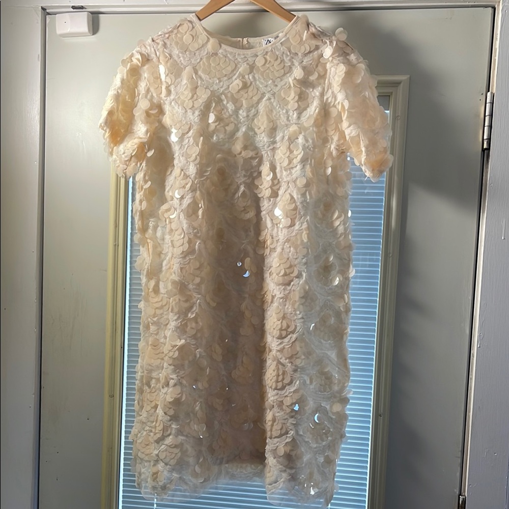 Zara Elegant Cream Textured Dress